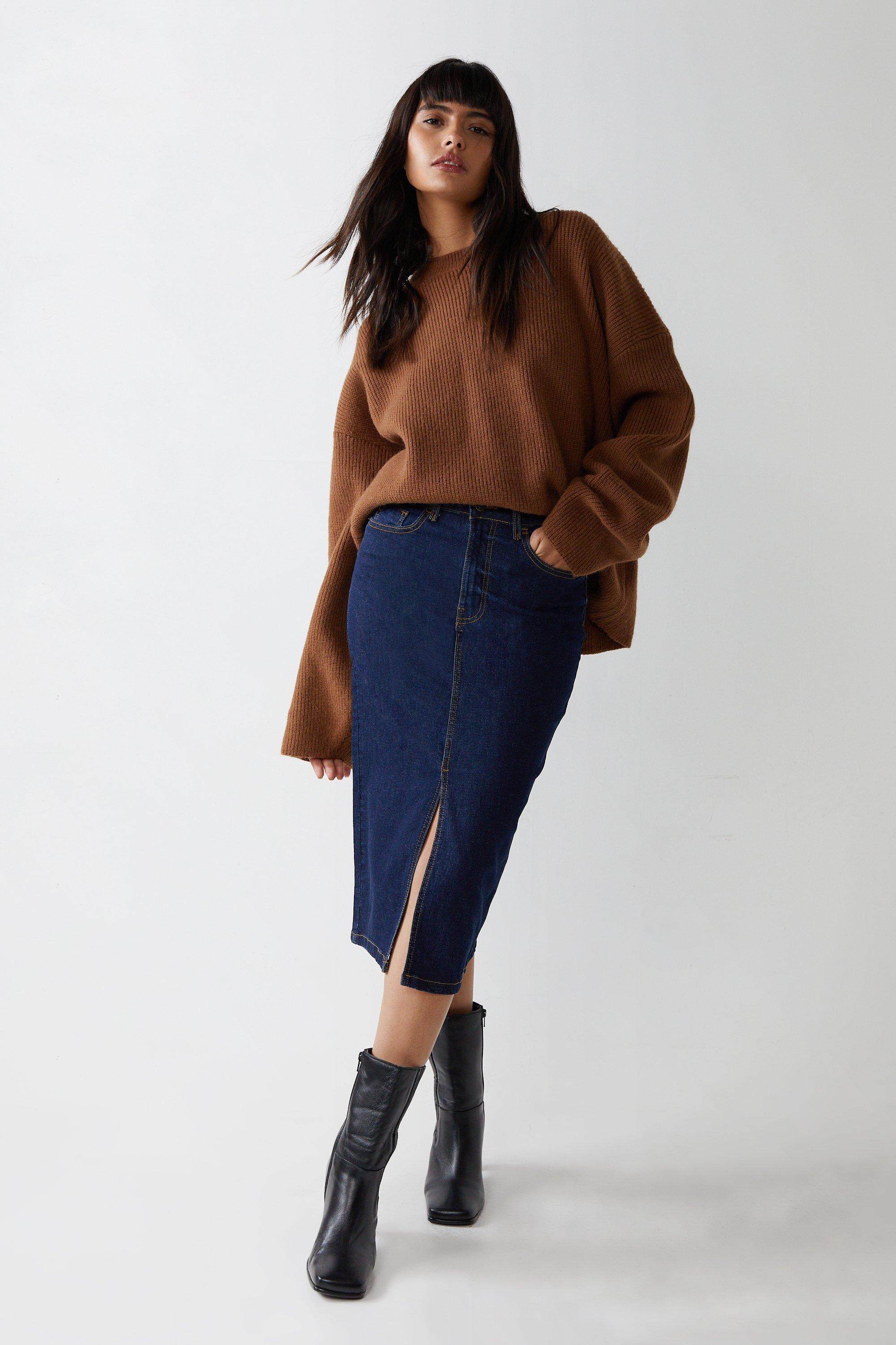 brown denim pencil skirt