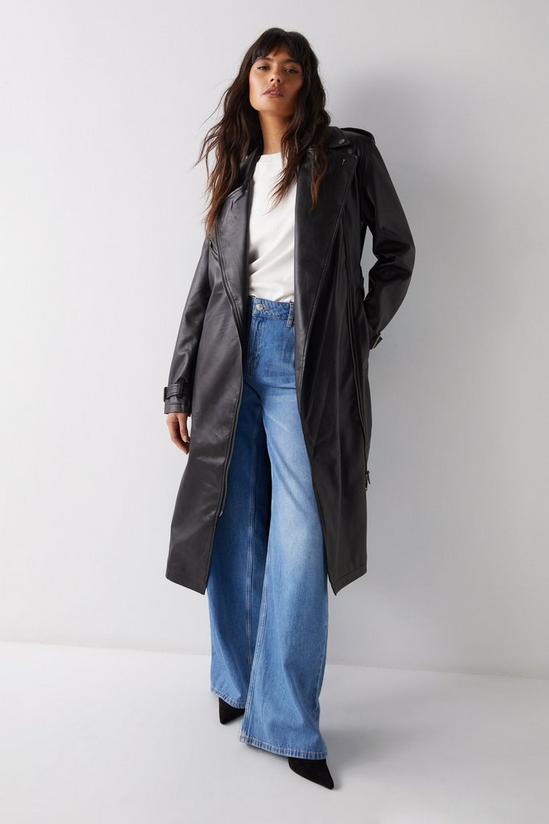 Warehouse Faux Leather Biker Trench Coat 1