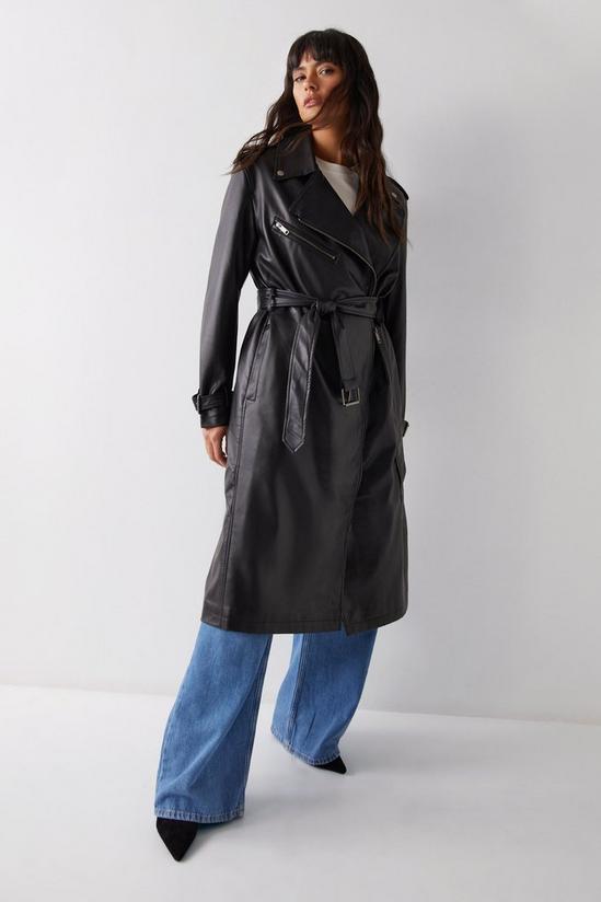 Warehouse Faux Leather Biker Trench Coat 2