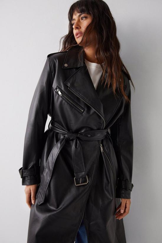 Warehouse Faux Leather Biker Trench Coat 3