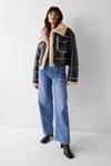 Warehouse Faux Leather Shearling Crop Jacket thumbnail 2