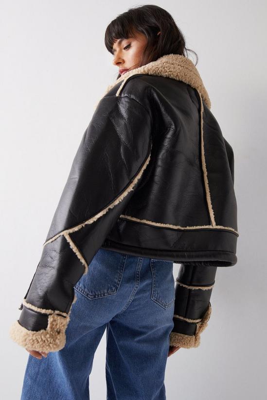 Warehouse Faux Leather Shearling Crop Jacket 4