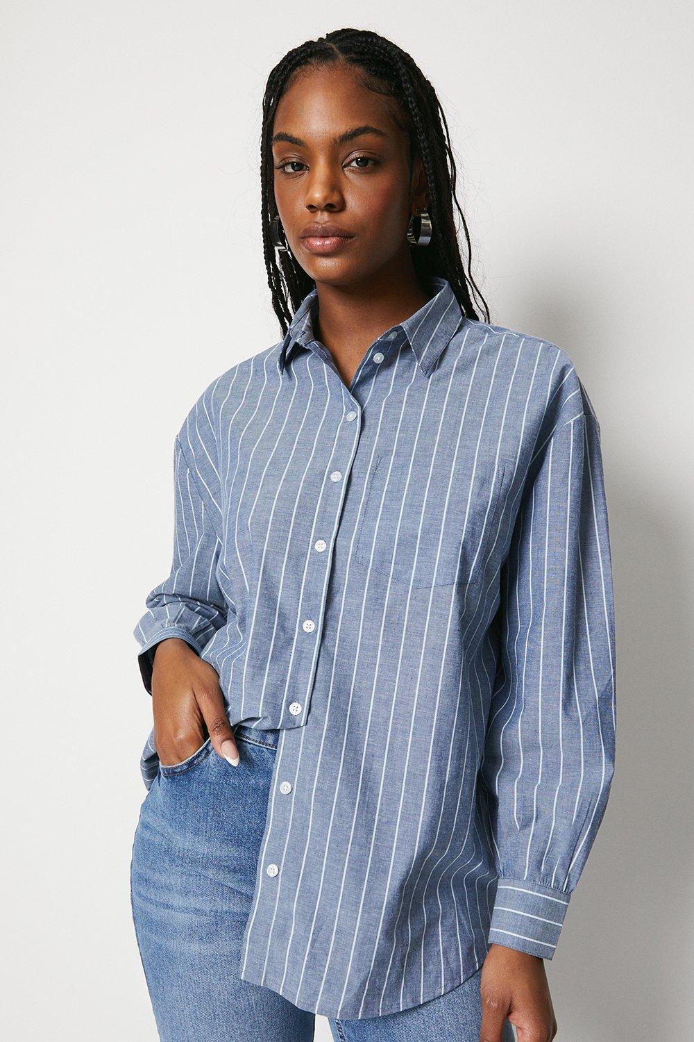 Womens Stripe Oversize Shirt - dark blue