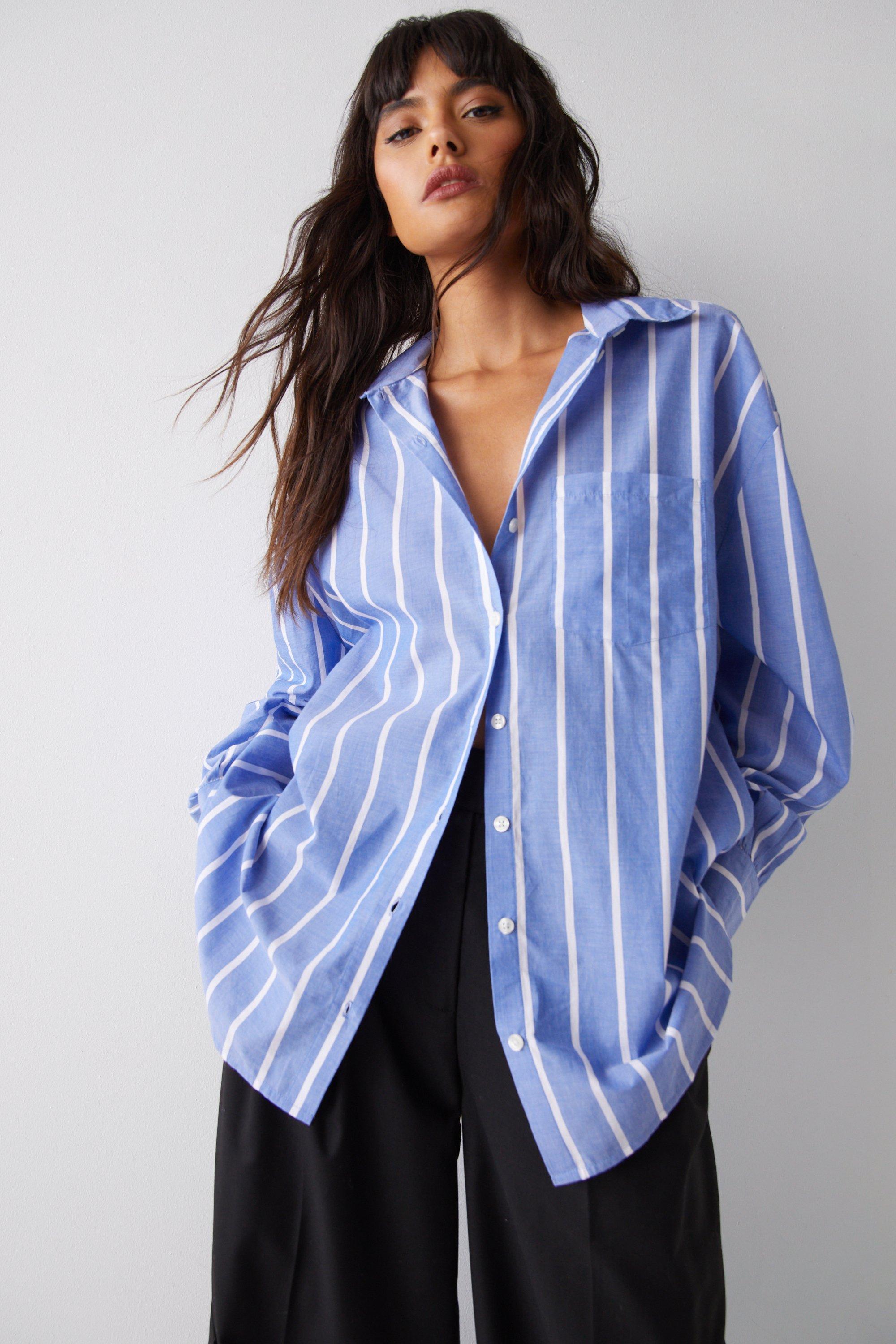 Womens Stripe Oversize Shirt - light blue