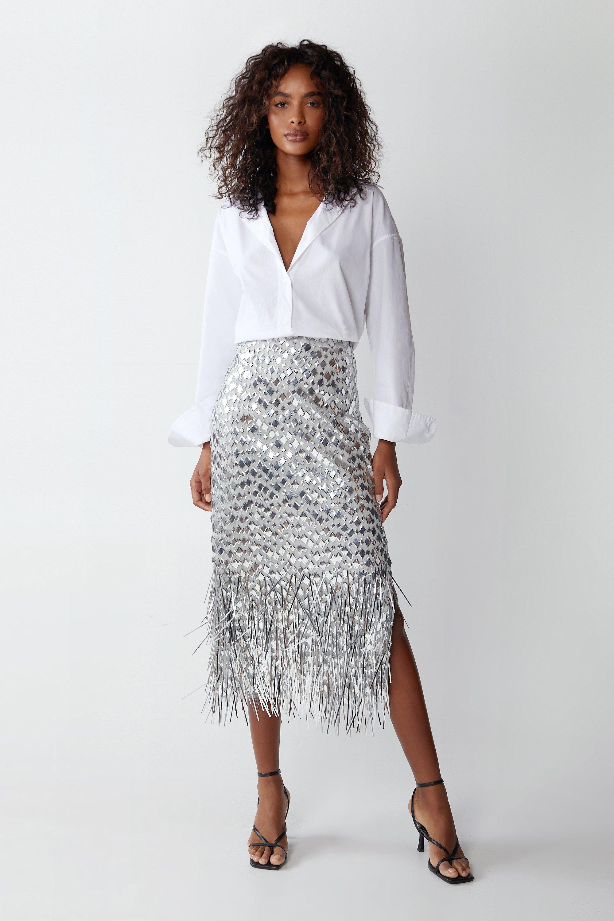 Warehouse silver sequin on sale skirt