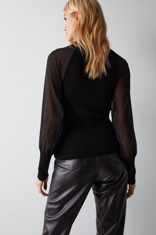Warehouse Chiffon Sleeve Fitted Ribbed Jumper 4