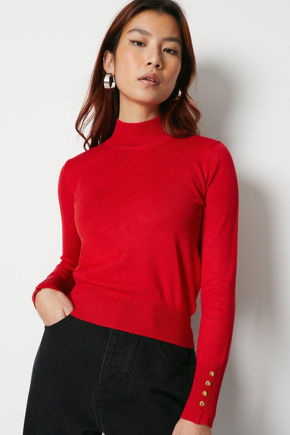 Womens Knitted Turtle Neck Jumper - red