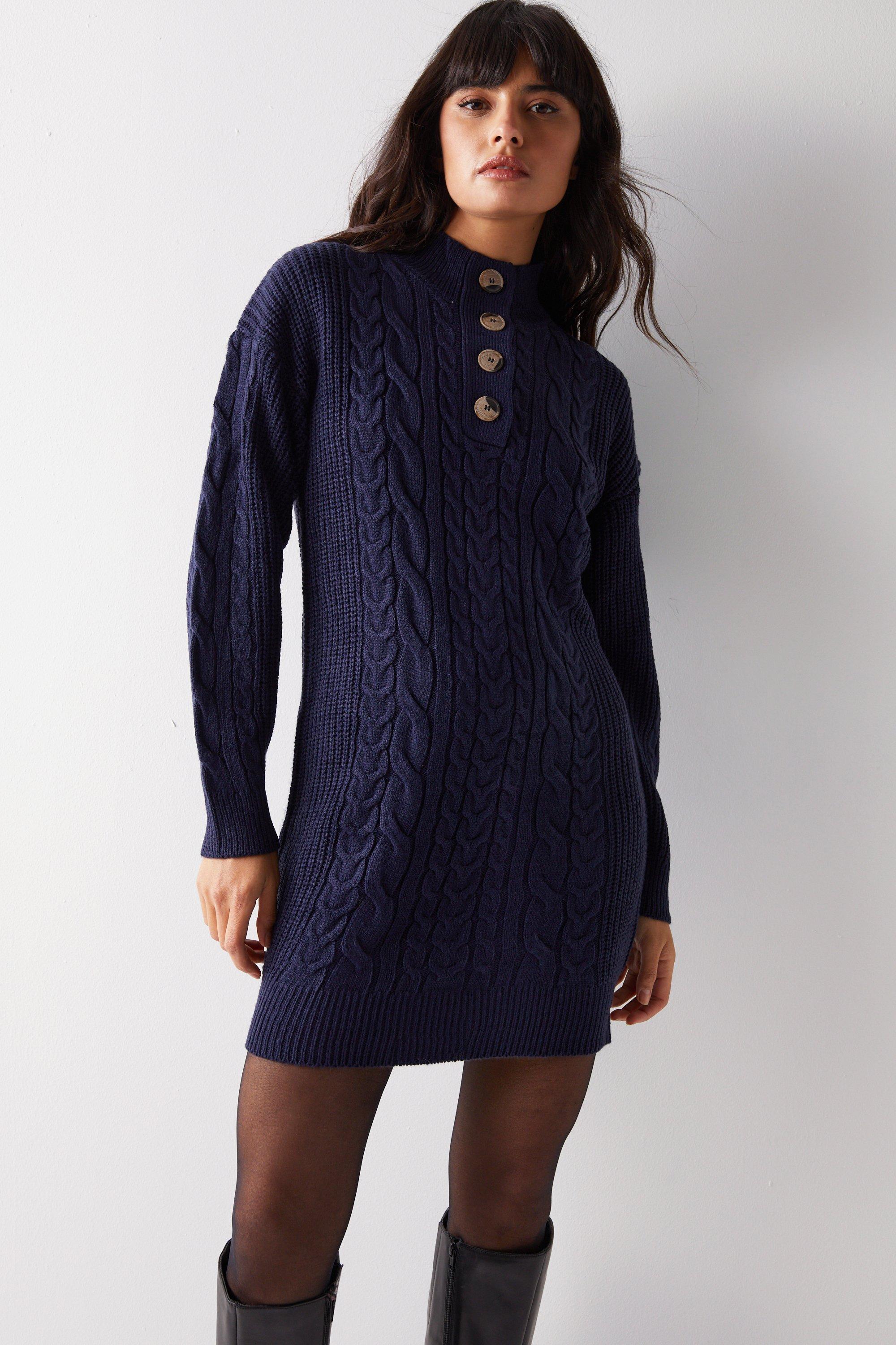 Womens Cable Knit Mini Dress - dark navy
