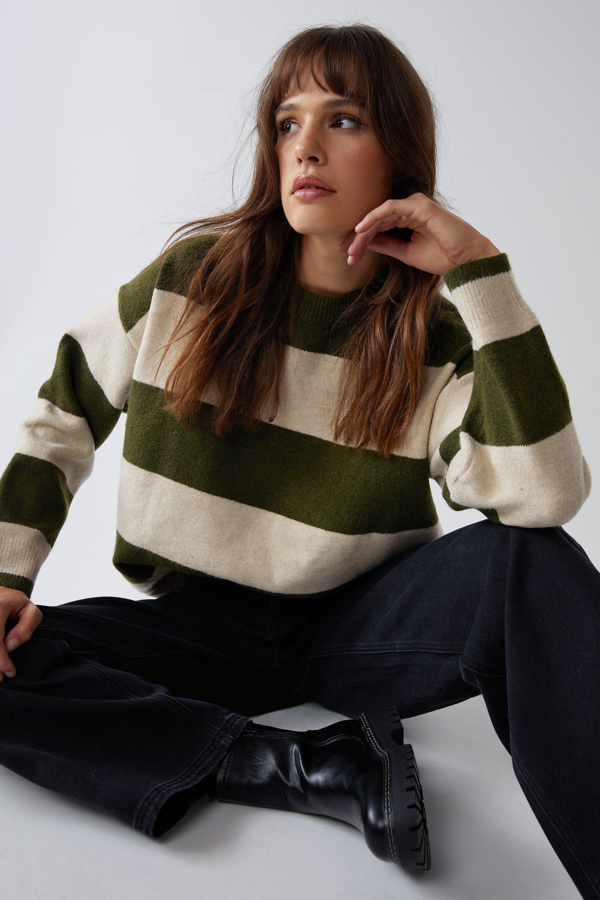 Womens Stripe Knitted Jumper - forest