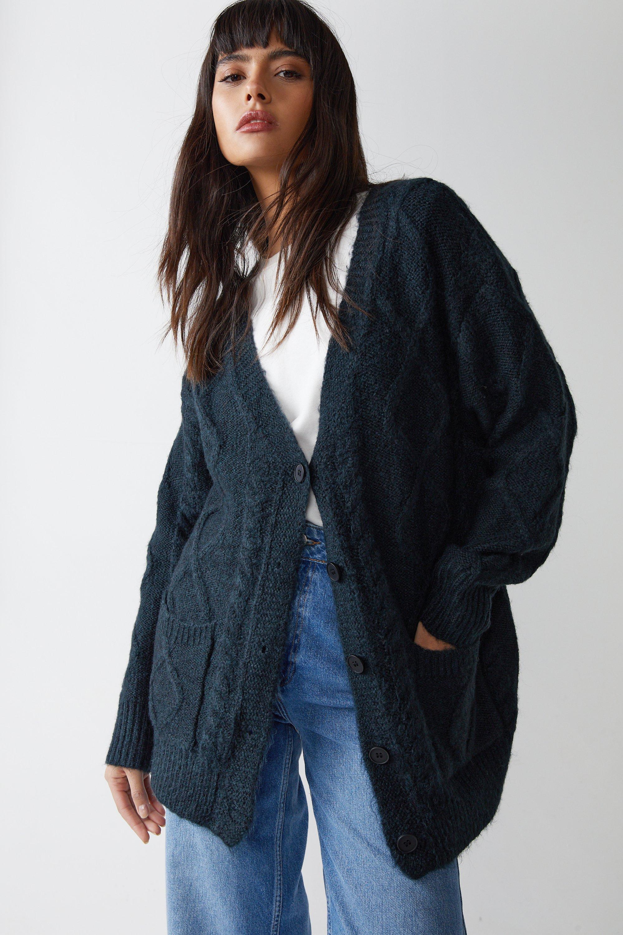 Womens Knitted Cardigan - forest