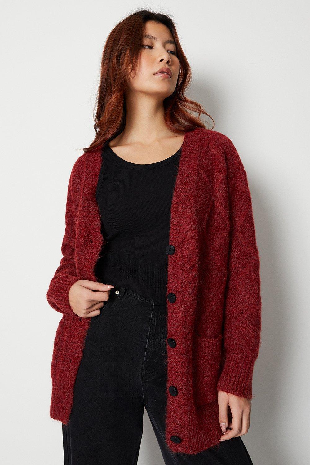 Womens Knitted Cardigan - red