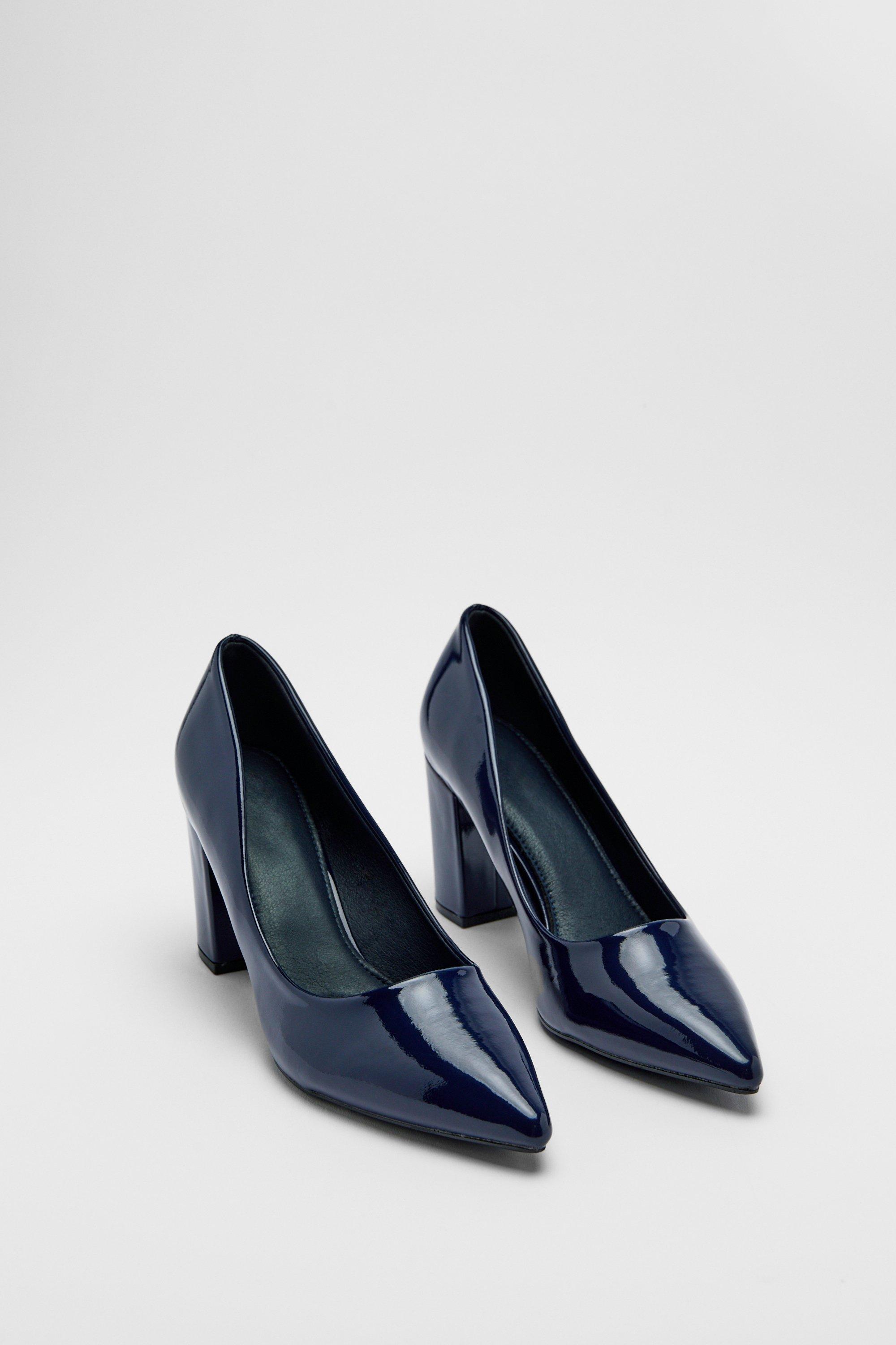 Navy patent block on sale heel court shoes