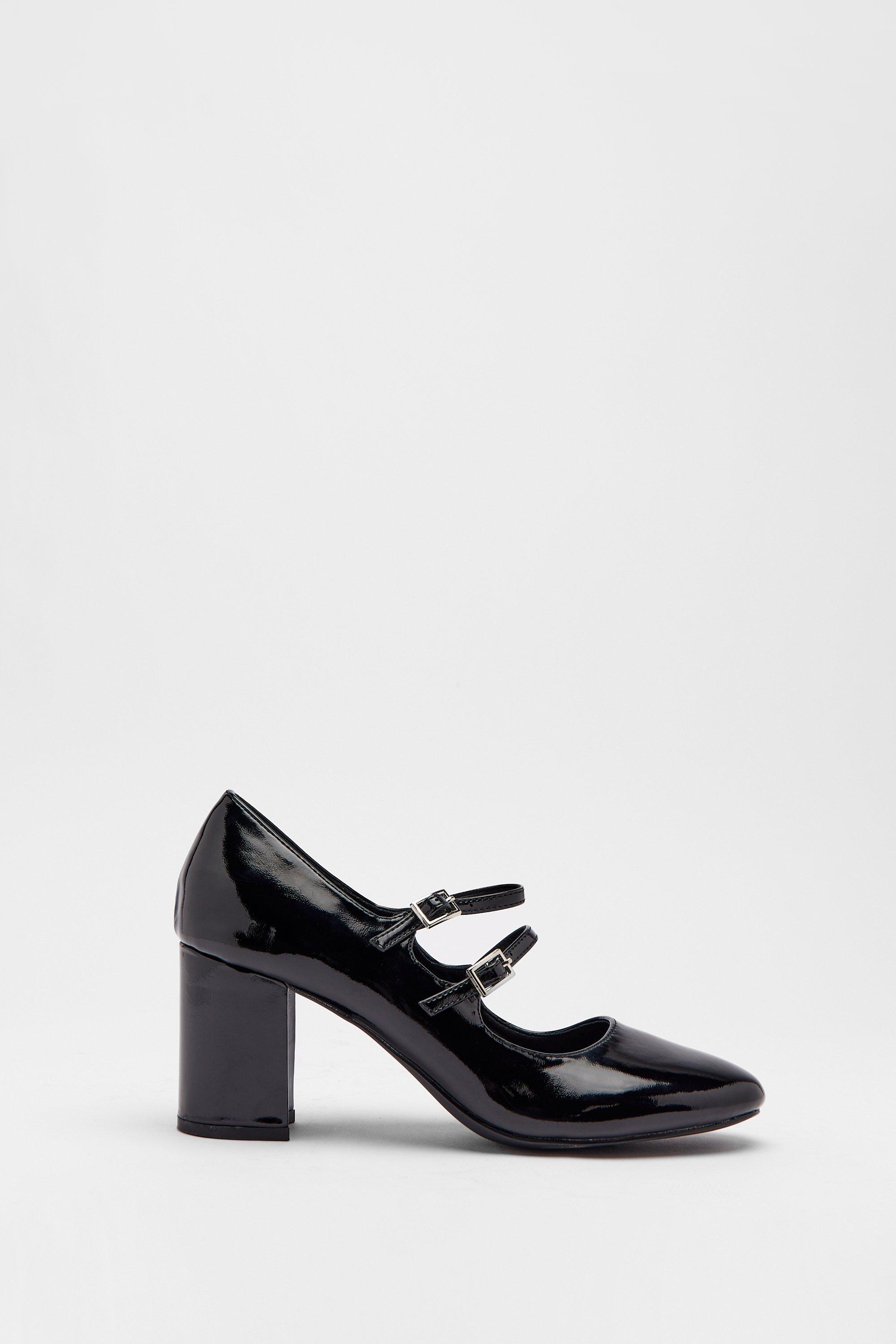 Womens Patent Double Strap Mary Janes - black