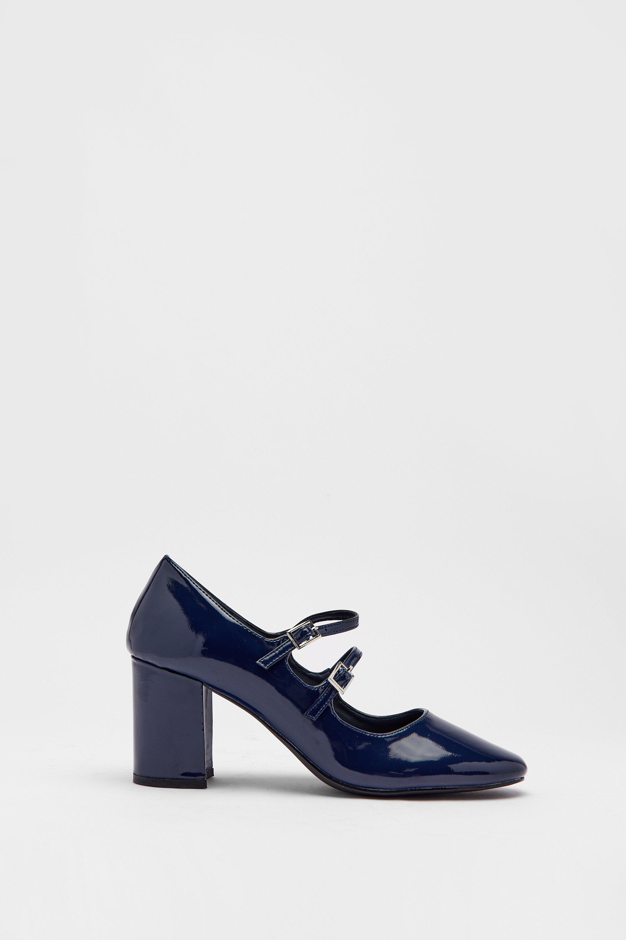 Womens Patent Double Strap Mary Janes - blue