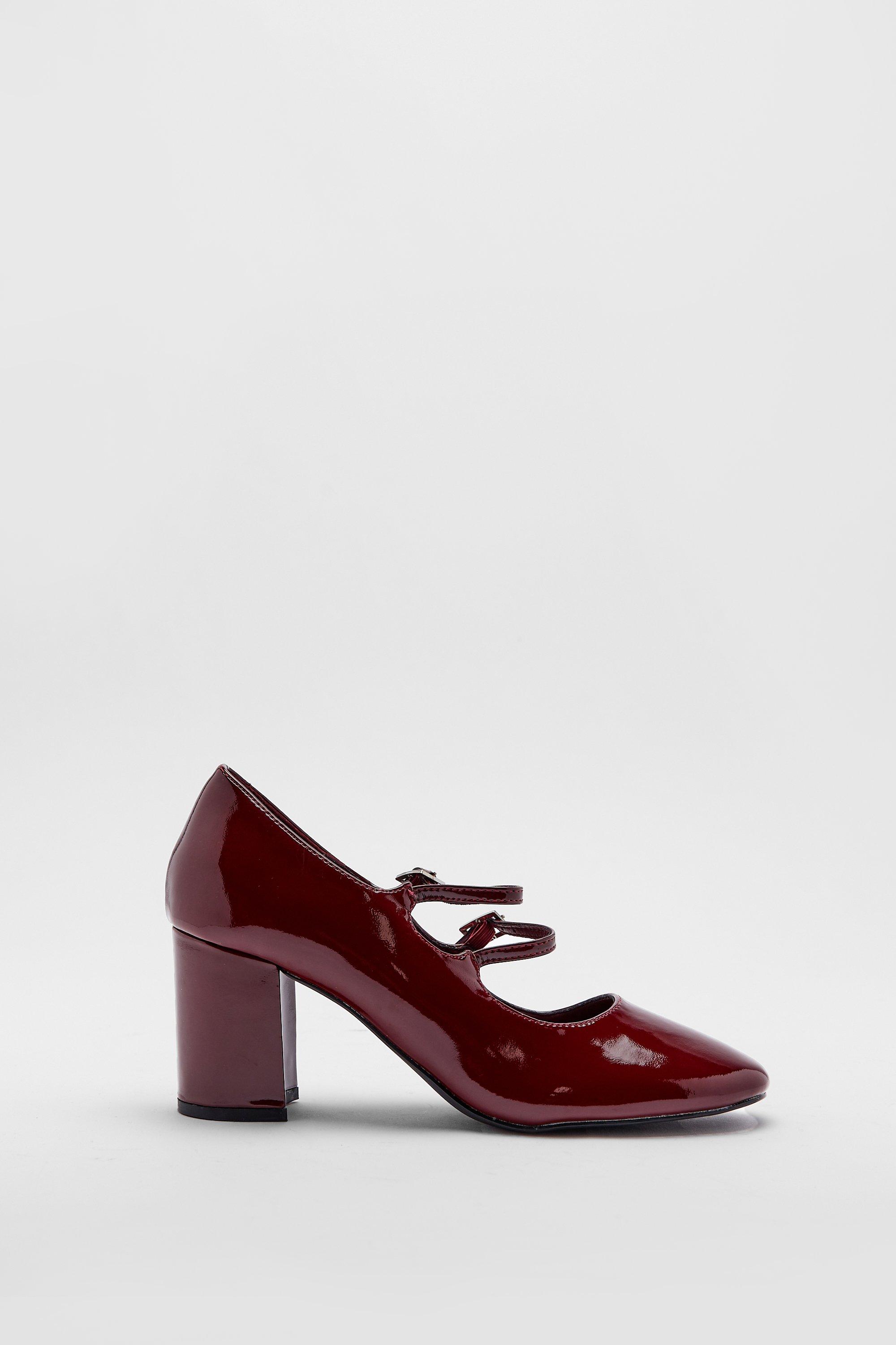 Womens Patent Double Strap Mary Janes - burgundy