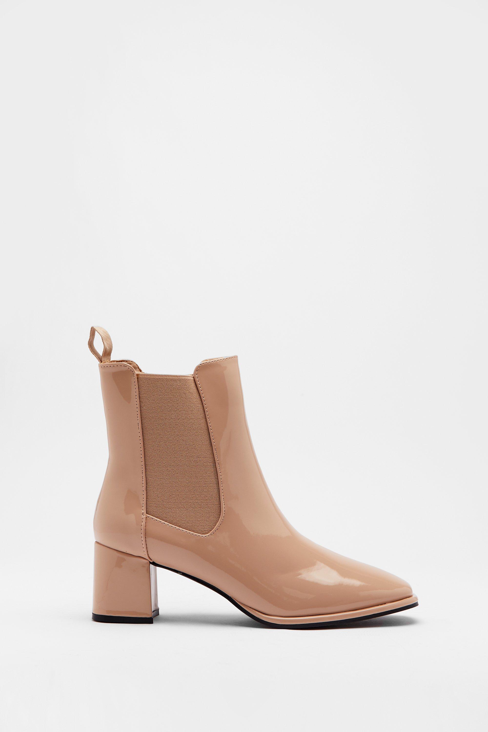 Womens Patent Heeled Chelsea Boots - beige