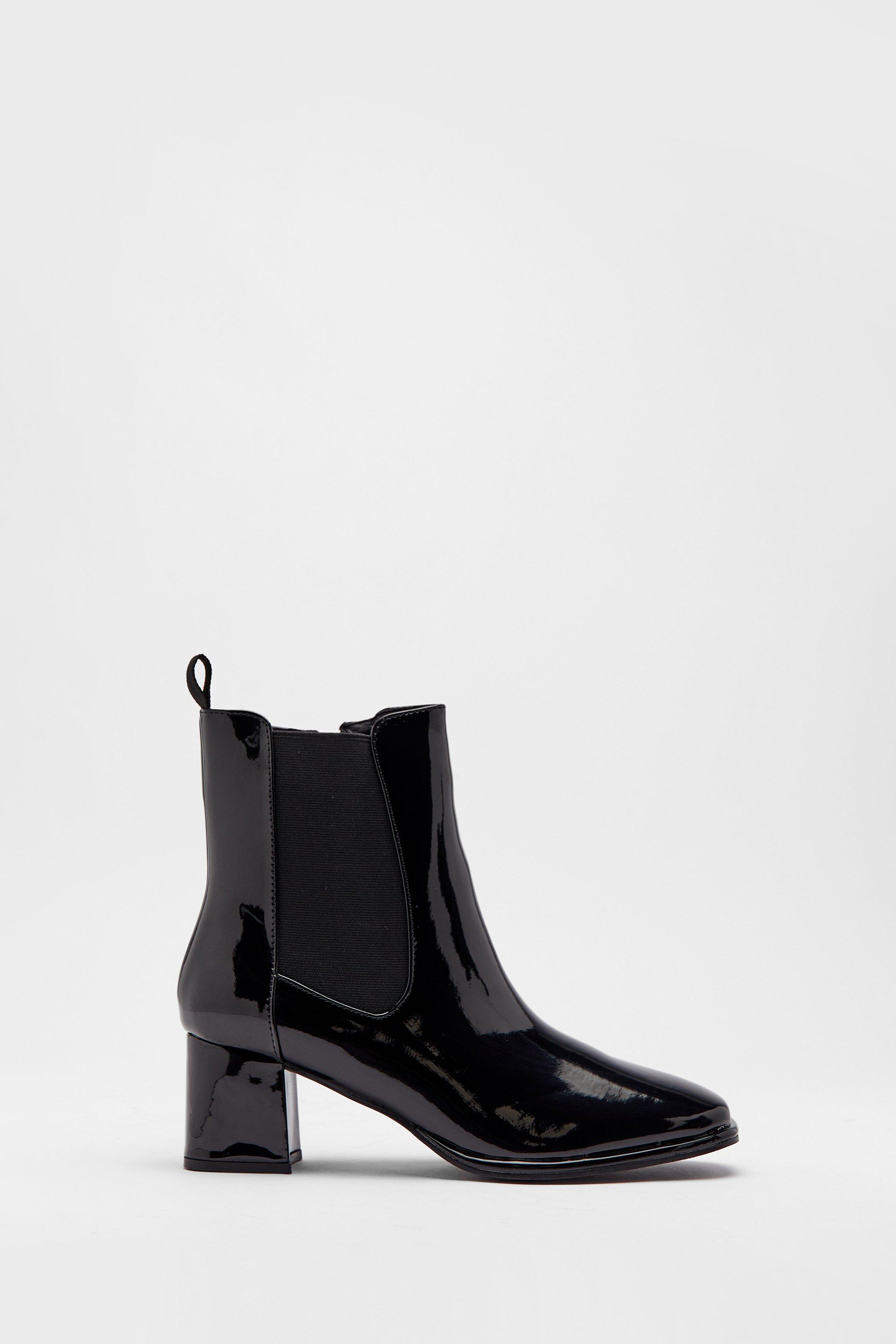 Womens Patent Heeled Chelsea Boots - black