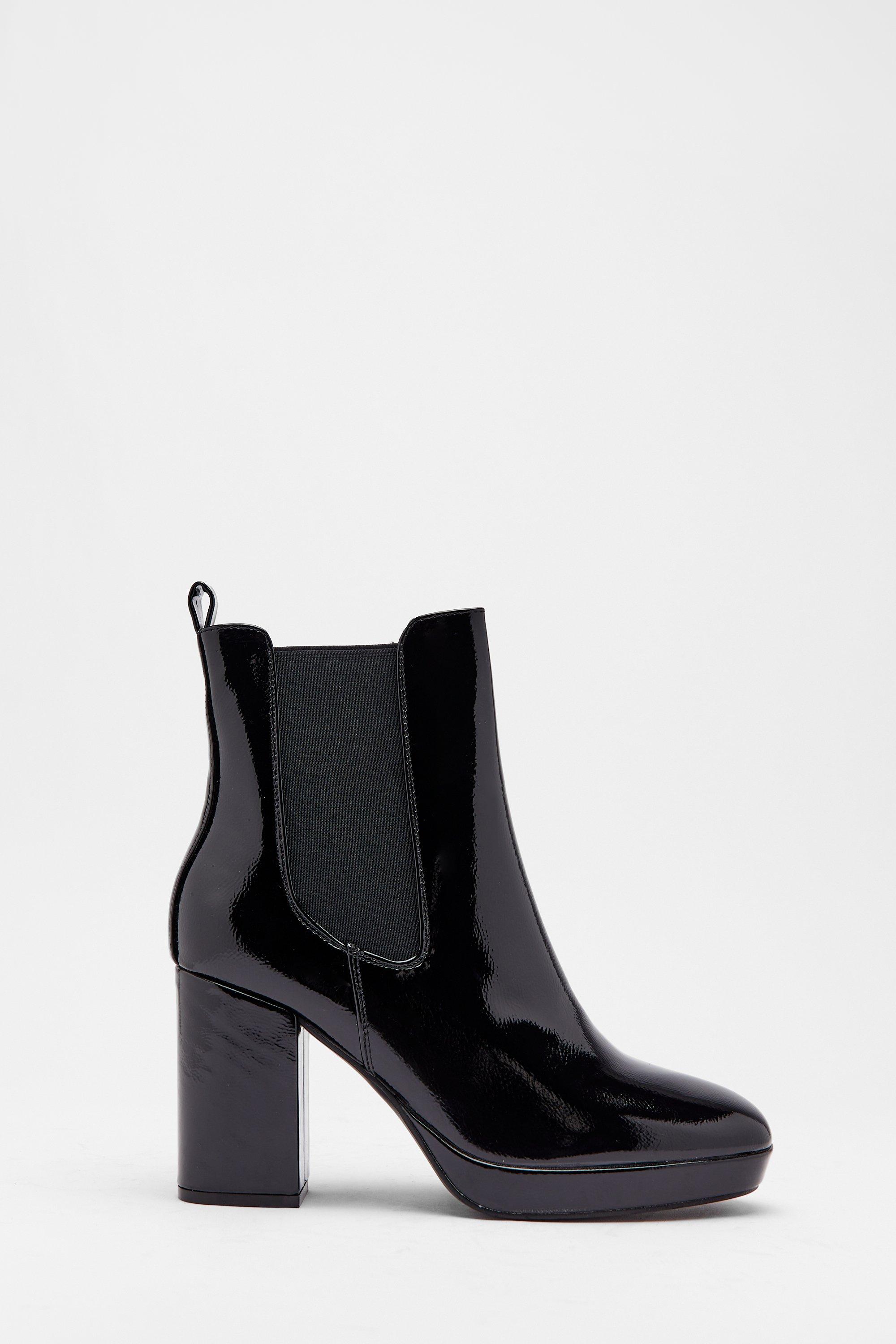 Womens Patent Heeled Platform Chelsea Boots - black