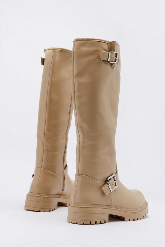 Warehouse Faux Leather Double Buckle Knee High Boots 3