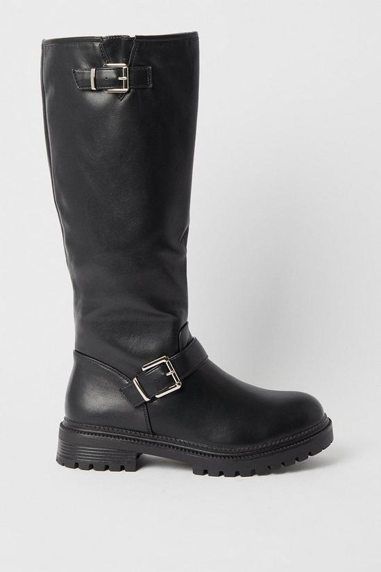 Warehouse Faux Leather Double Buckle Knee High Boots 1