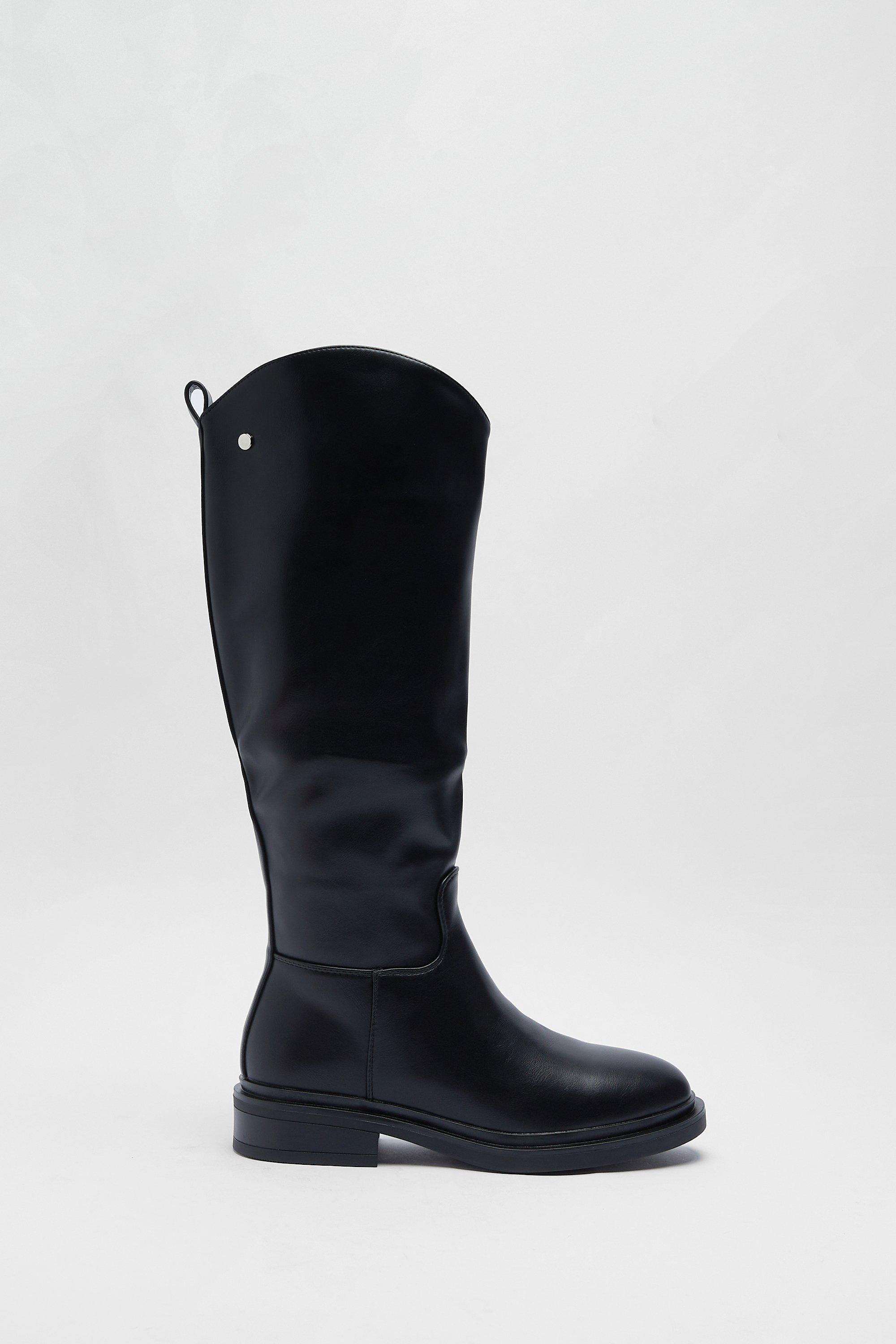 Womens Faux Leather Knee High Boots - black