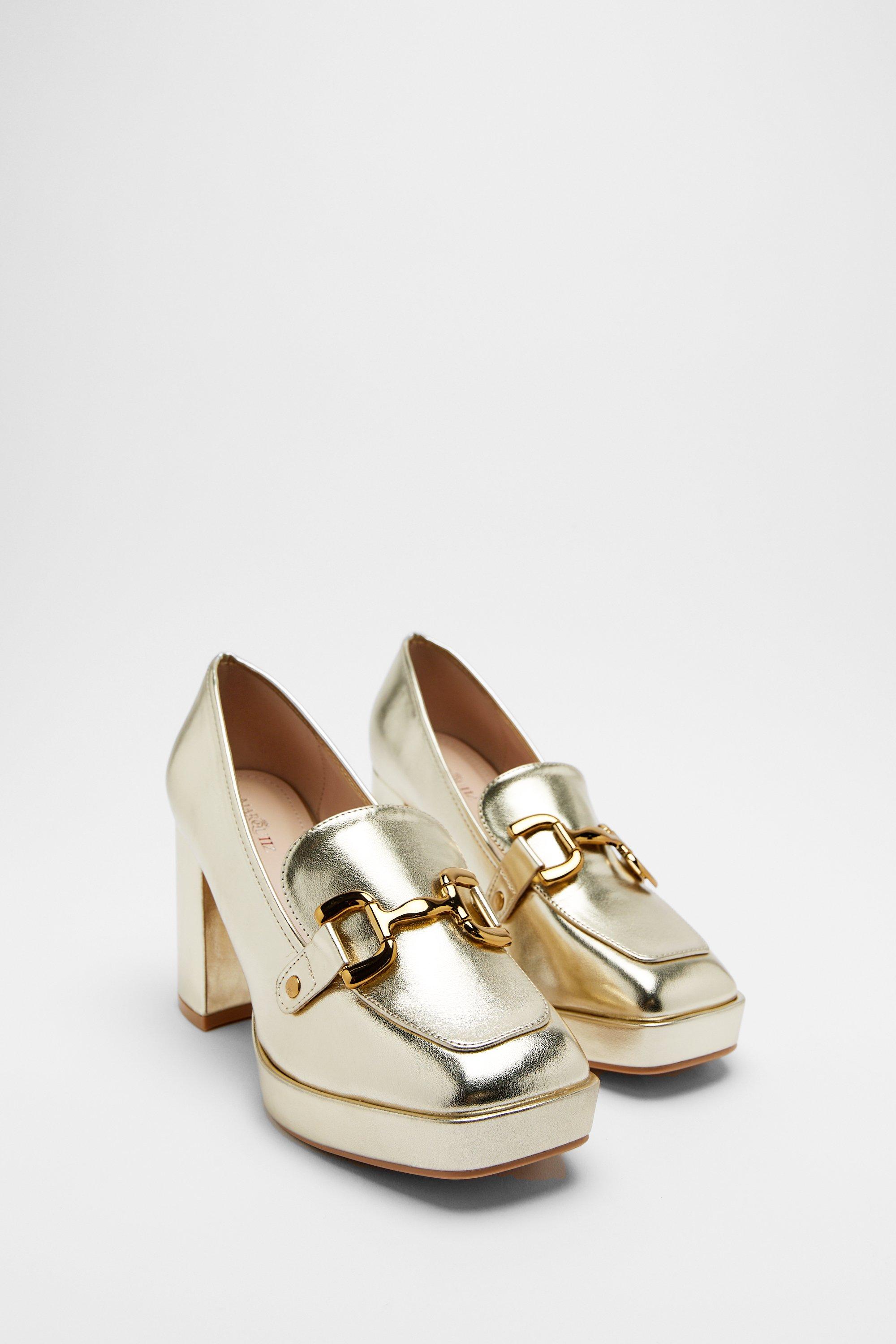 Womens Faux Leather Platform Mary Janes - gold