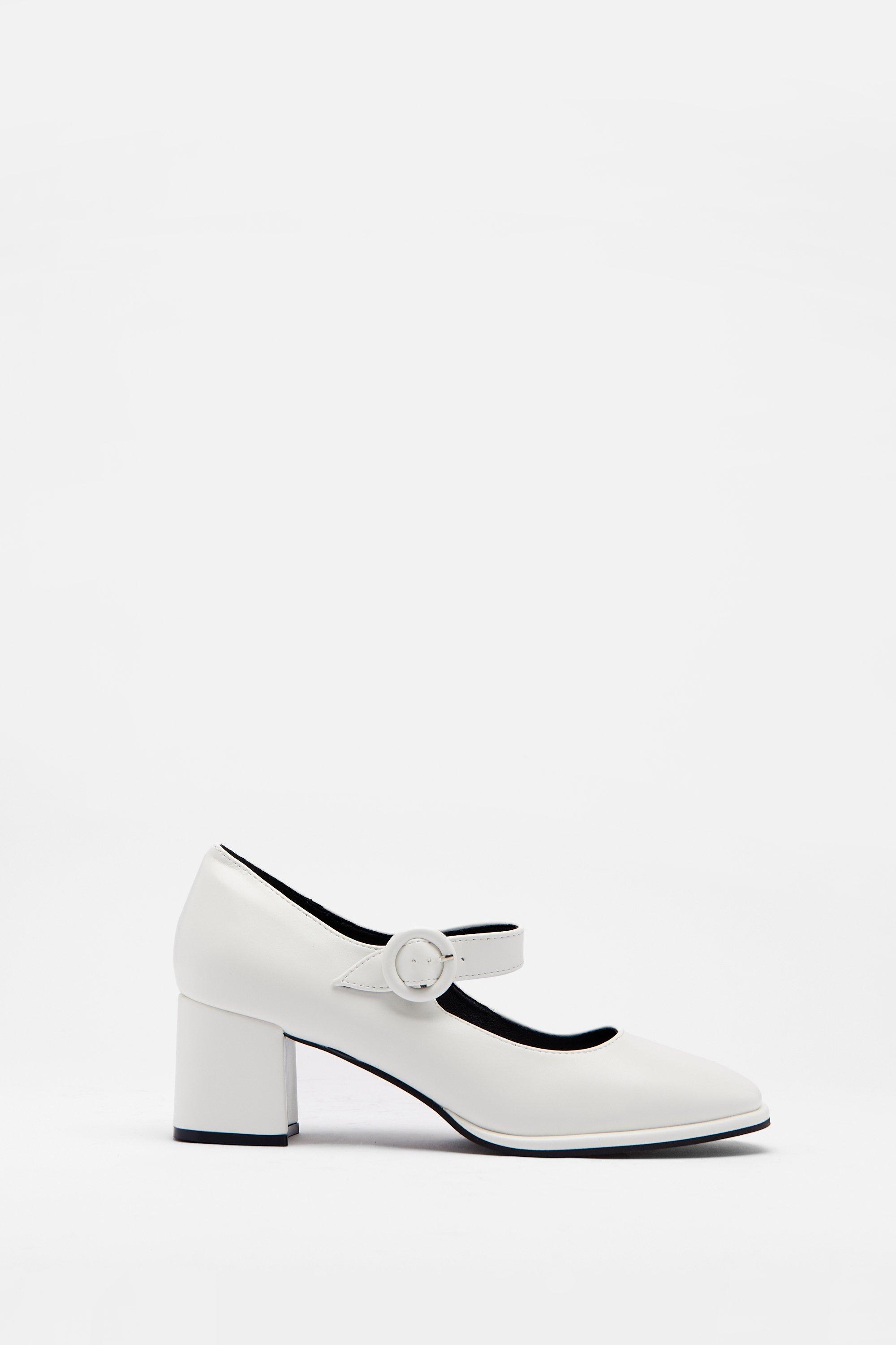 Womens Faux Leather Strap Mary Jane - white