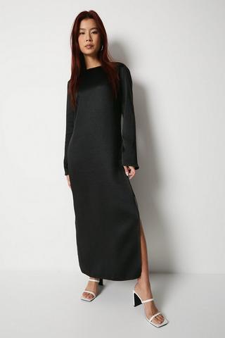 Product Textured Satin Flare Sleeve Column Midi Dress black