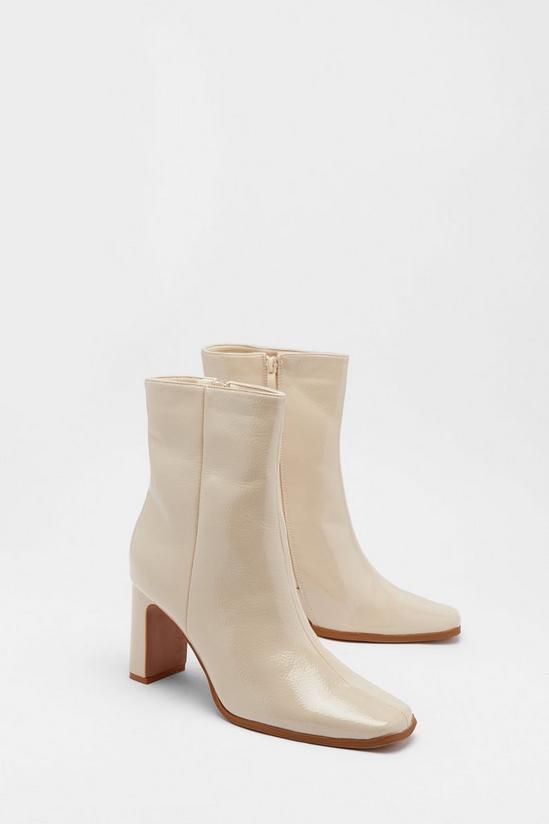 Boots | Sqaure Toe Patent Block Heel Ankle Boot | Warehouse