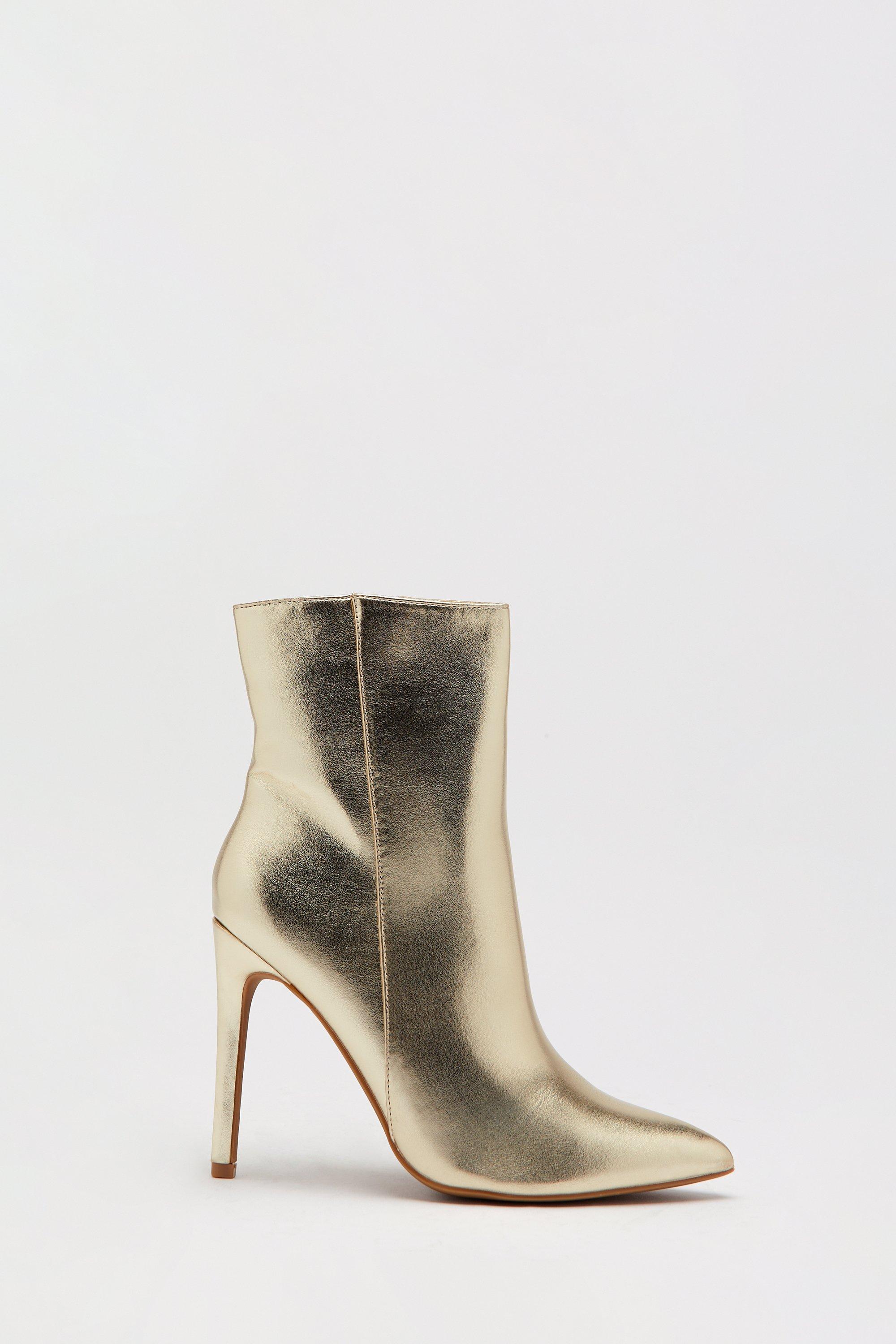 Womens Pointed Toe High Heeled Boot - gold