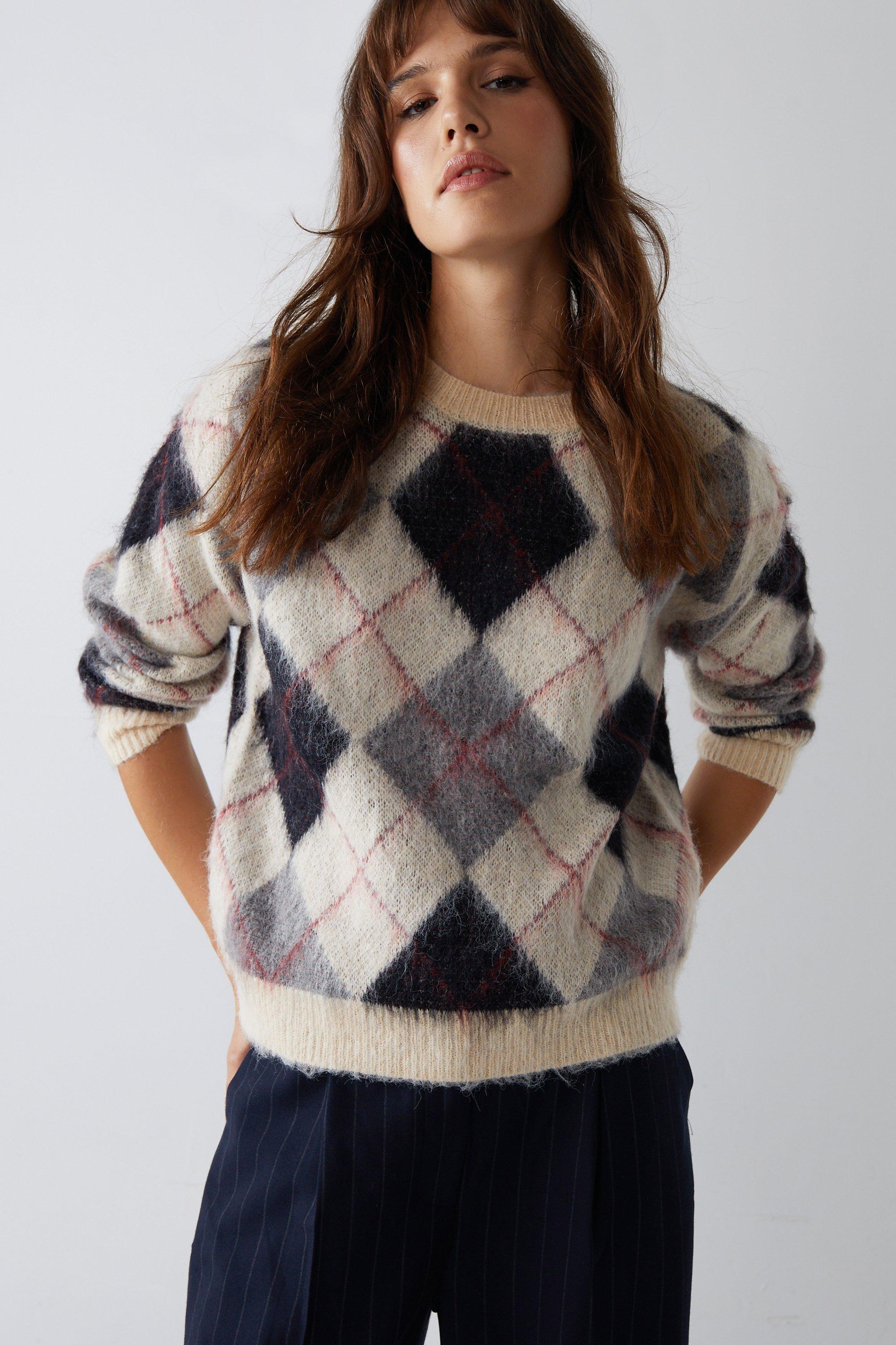 Womens Brushed Knit Multi Check Jumper - neutral