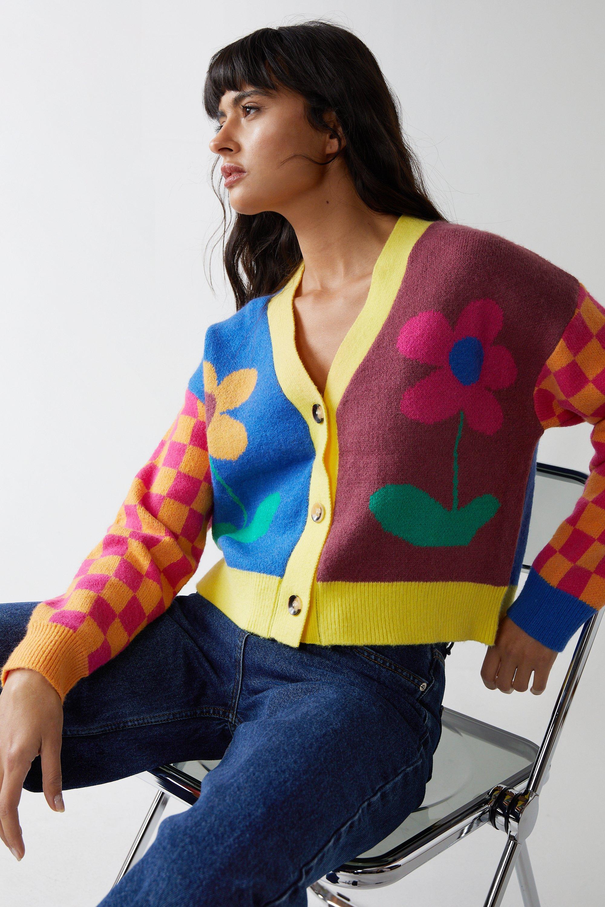 Womens Multi Coloured Floral Cardigan