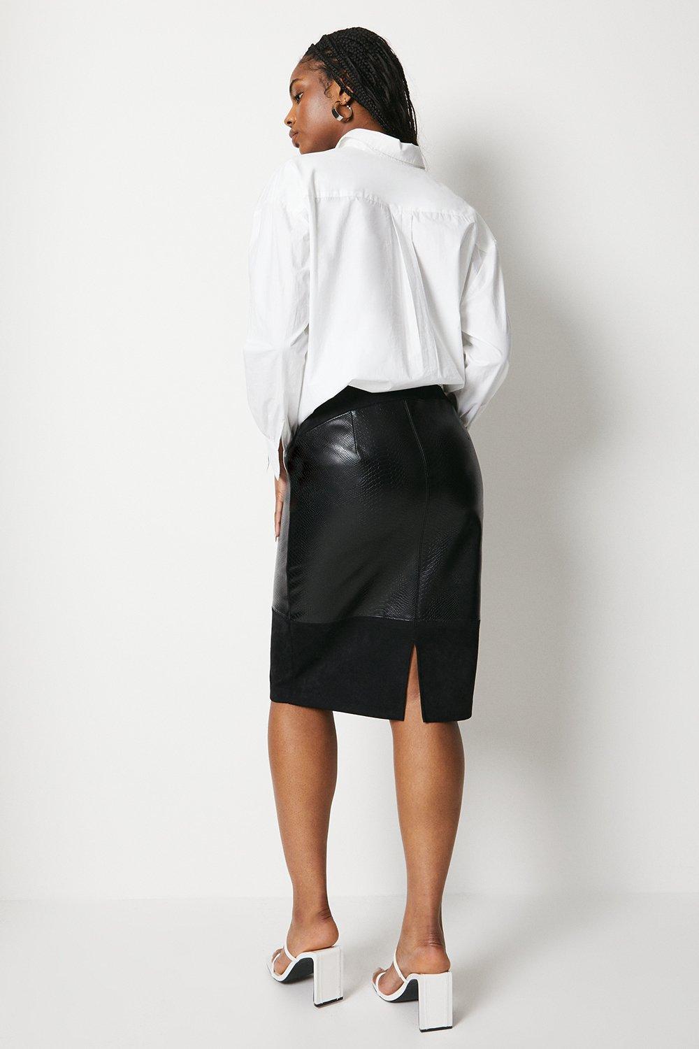 Warehouse faux leather outlet pencil skirt black