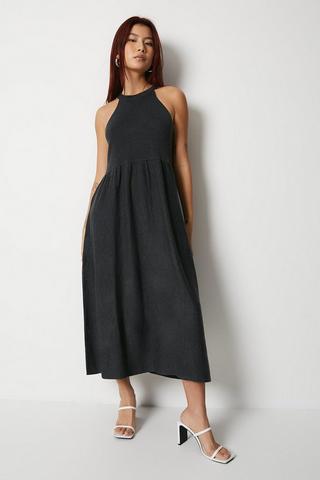 Product Knitted Racer Neck Midi Dress charcoal