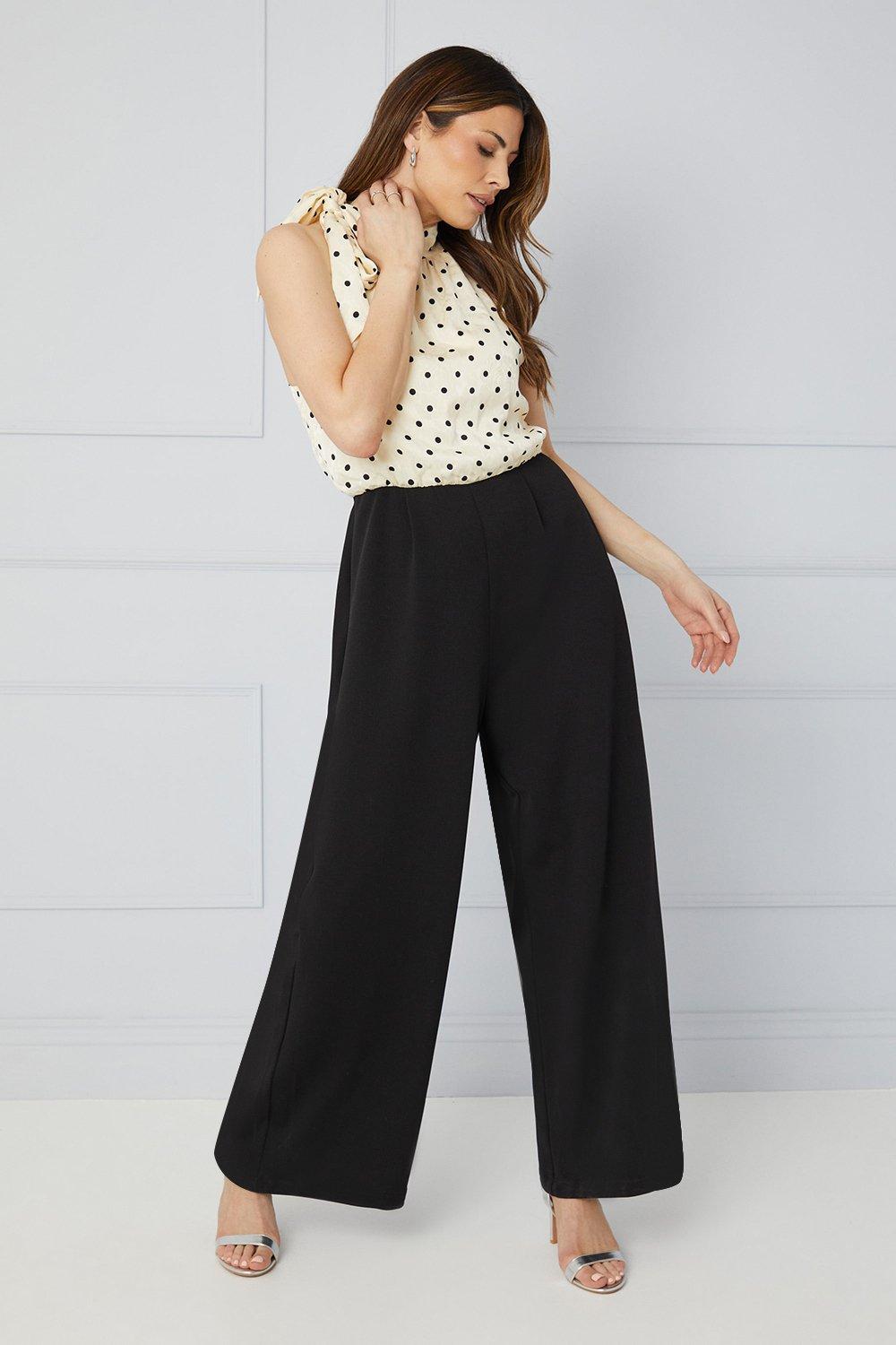 Jumpsuits | Spot Jacquard Blouson Wide Leg Jumpsuit | Wallis