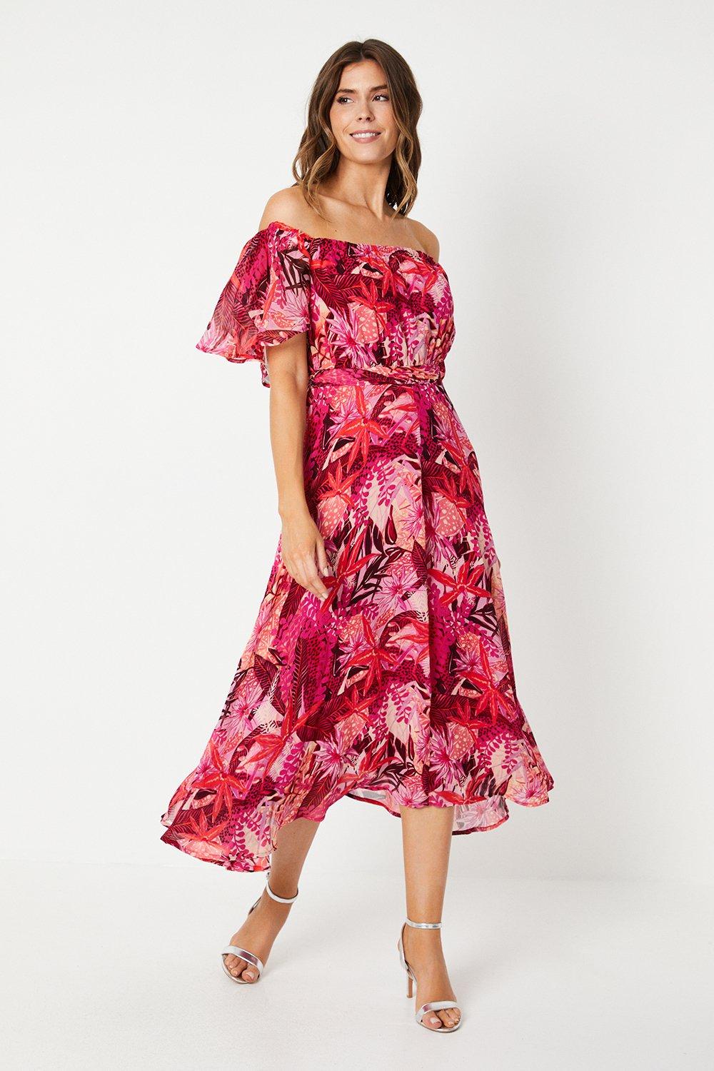 Dresses | Floral Print Bardot Ruffle Midaxi Dress | Wallis