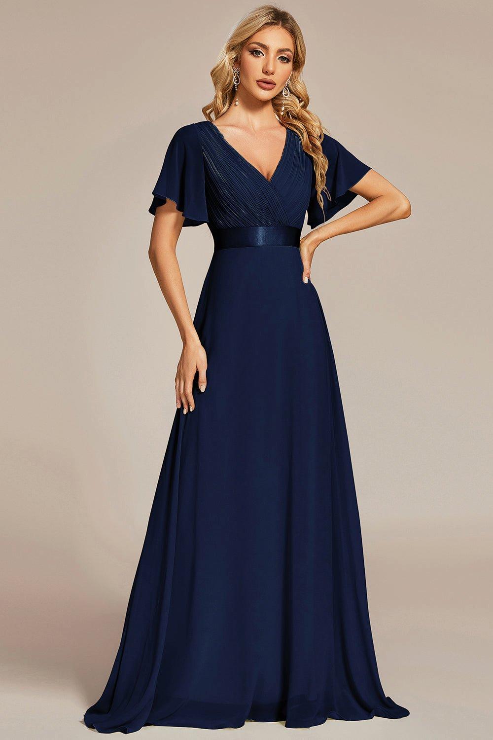 Dresses | Long Chiffon Empire Waist Bridesmaid Dress with Short Flutter ...