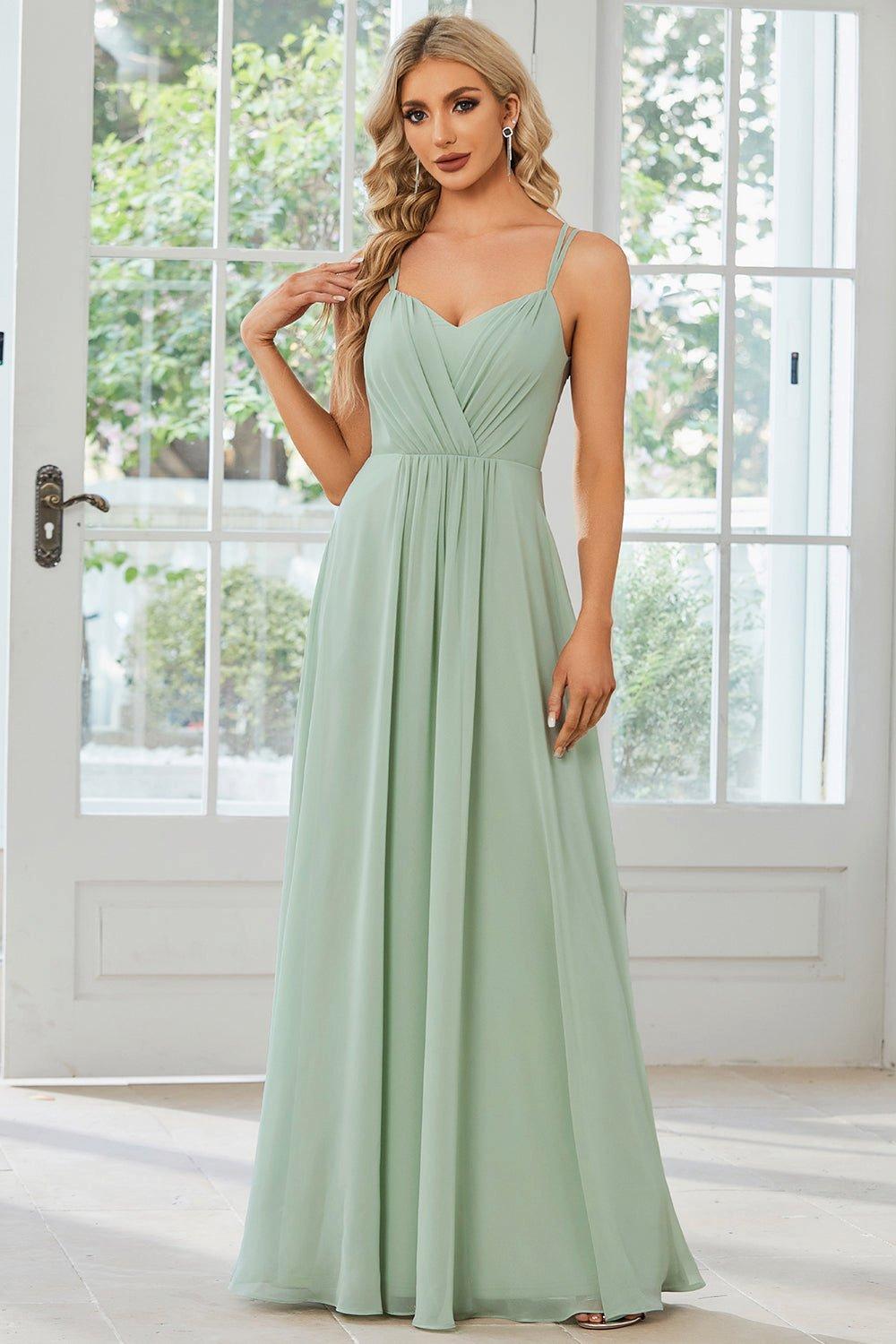 Dresses, Chiffon and Lace Open Back Bridesmaid Dress with Spaghetti Straps