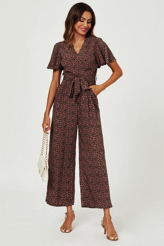 FS Collection Leopard Print Wrap Top Jumpsuit In Rusty 1