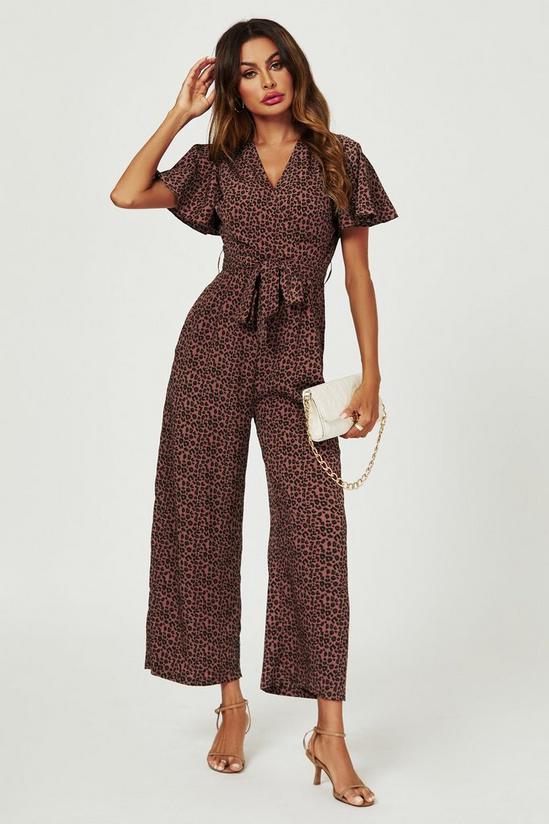 FS Collection Leopard Print Wrap Top Jumpsuit In Rusty 2