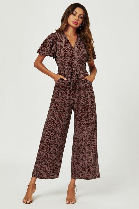 FS Collection Leopard Print Wrap Top Jumpsuit In Rusty 3