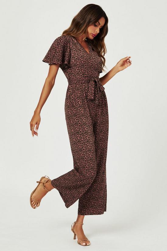 FS Collection Leopard Print Wrap Top Jumpsuit In Rusty 4