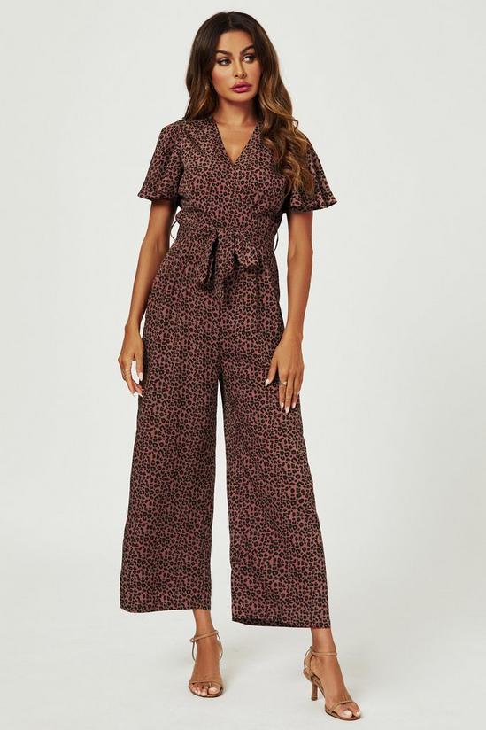FS Collection Leopard Print Wrap Top Jumpsuit In Rusty 5