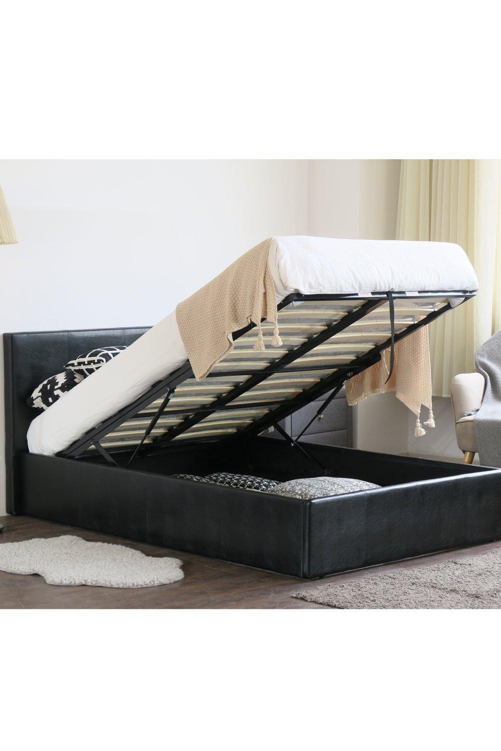 Beds | Ottoman Double Storage Bed Faux Leather with Gas Lift Up Base ...