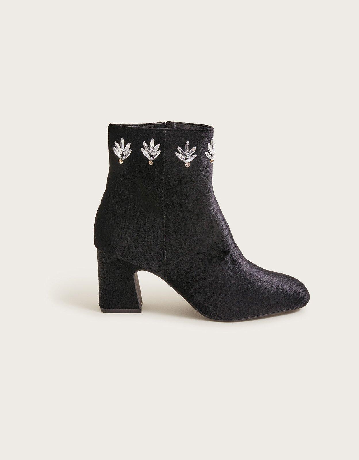 Boots | Embellished Velvet Ankle Boots | Monsoon