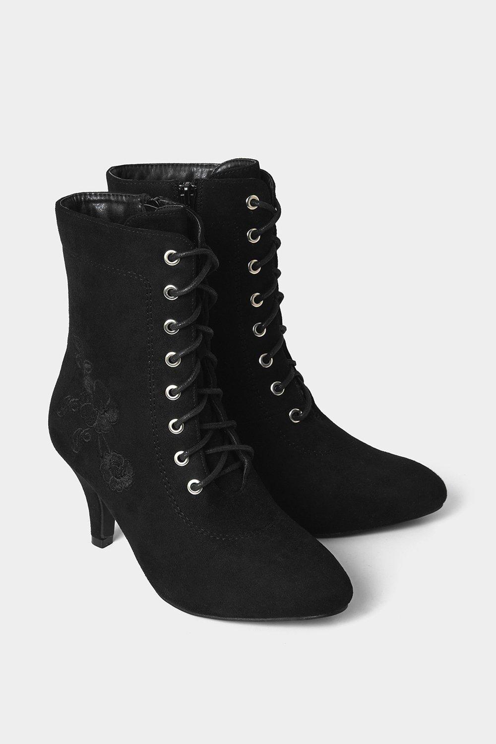 Boots | Embroidered Lace Up Heeled Ankle Boots | Joe Browns