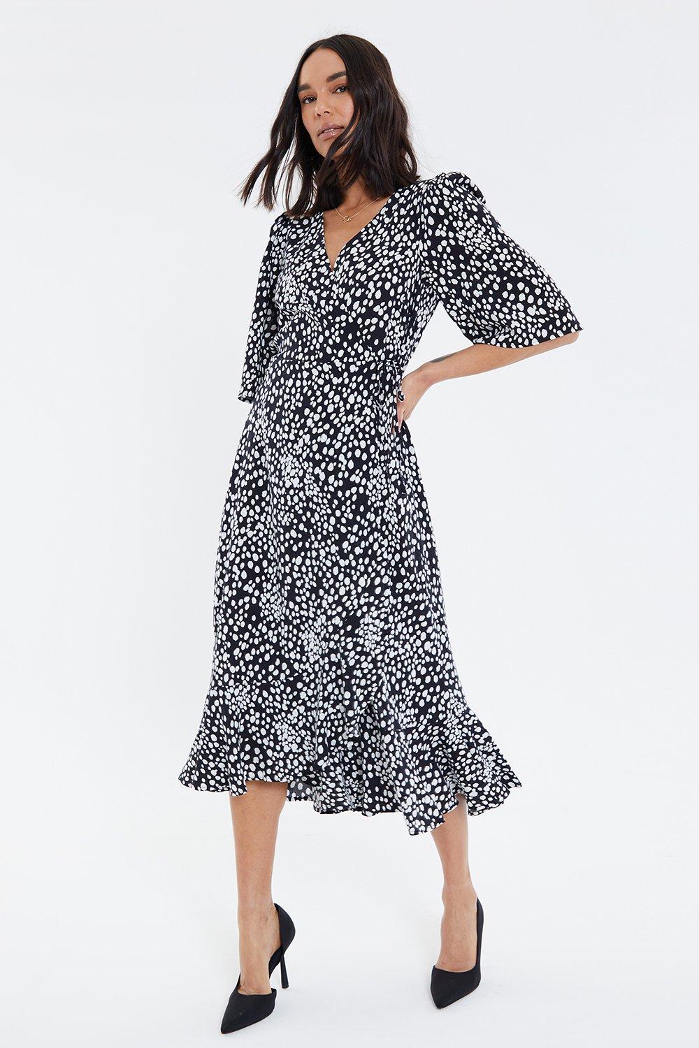 Dresses | 'Soda' Mock Wrap Midi Dress With Frill Hem | Threadbare